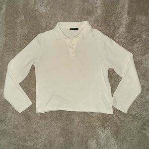 Zara Slightly Cropped Collared Long Sleeve, size Medium, Cream/White